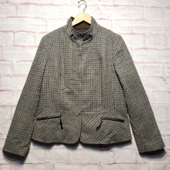 Talbots Jacket Womens 16 Gray Brown Plaid Wool Blend Heritage Riding Equestrian - Picture 2 of 15